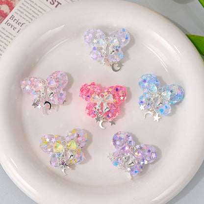 Star Glitter Butterfly Resin Beads 27mm Translucent Sparkle 2pcs 6