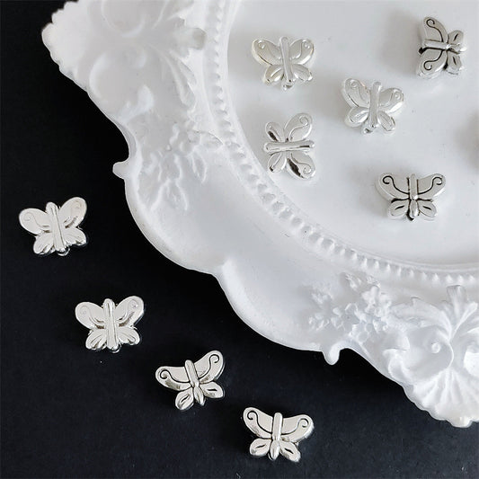 Chunky Butterfly Metal Beads 10mm Bright Silver Alloy 60pcs