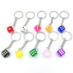 Resin Mini Dice Keychain Colorful Translucent Cube on Silver Chain 6