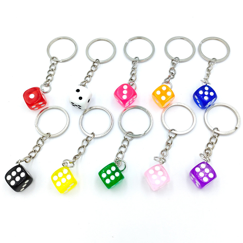 Resin Mini Dice Keychain Colorful Translucent Cube on Silver Chain 6