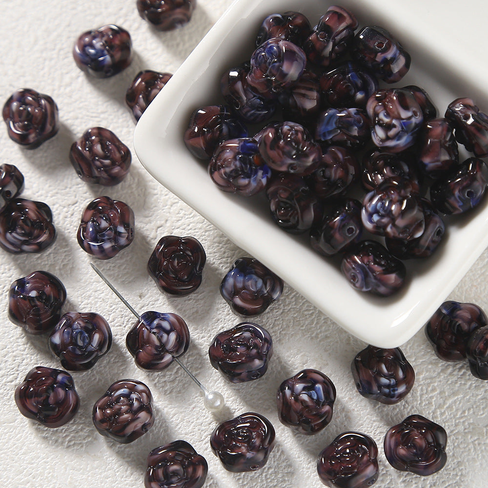 Lampwork Glass Beads Rose 12mm Gradient Color Handmade 10pcs 8