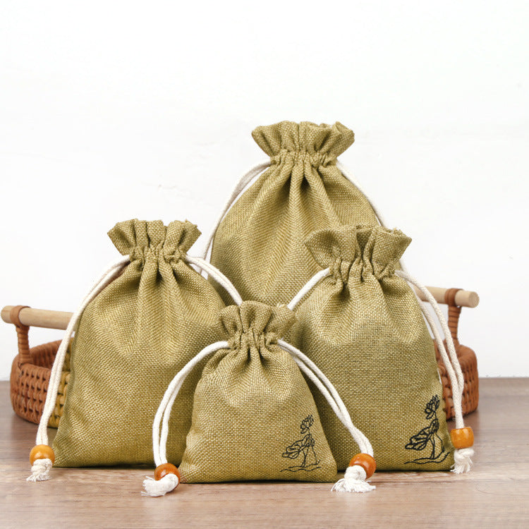 Cotton Linen Drawstring Bags Colorful Lotus Print 8x10-12x15cm 2pcs 7