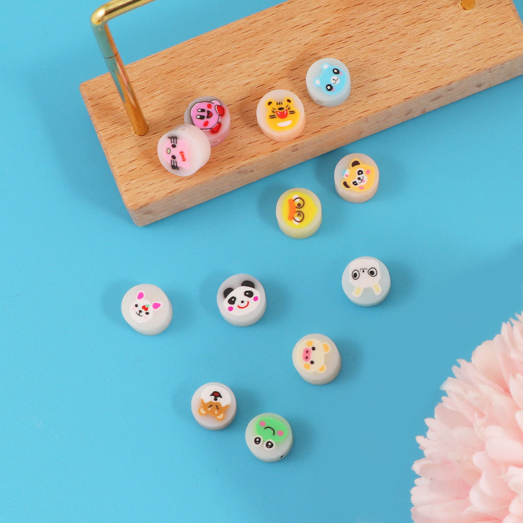 Frosted Animal Pattern Clay Beads 10mm Matte Pastel Mixed 100pcs 3