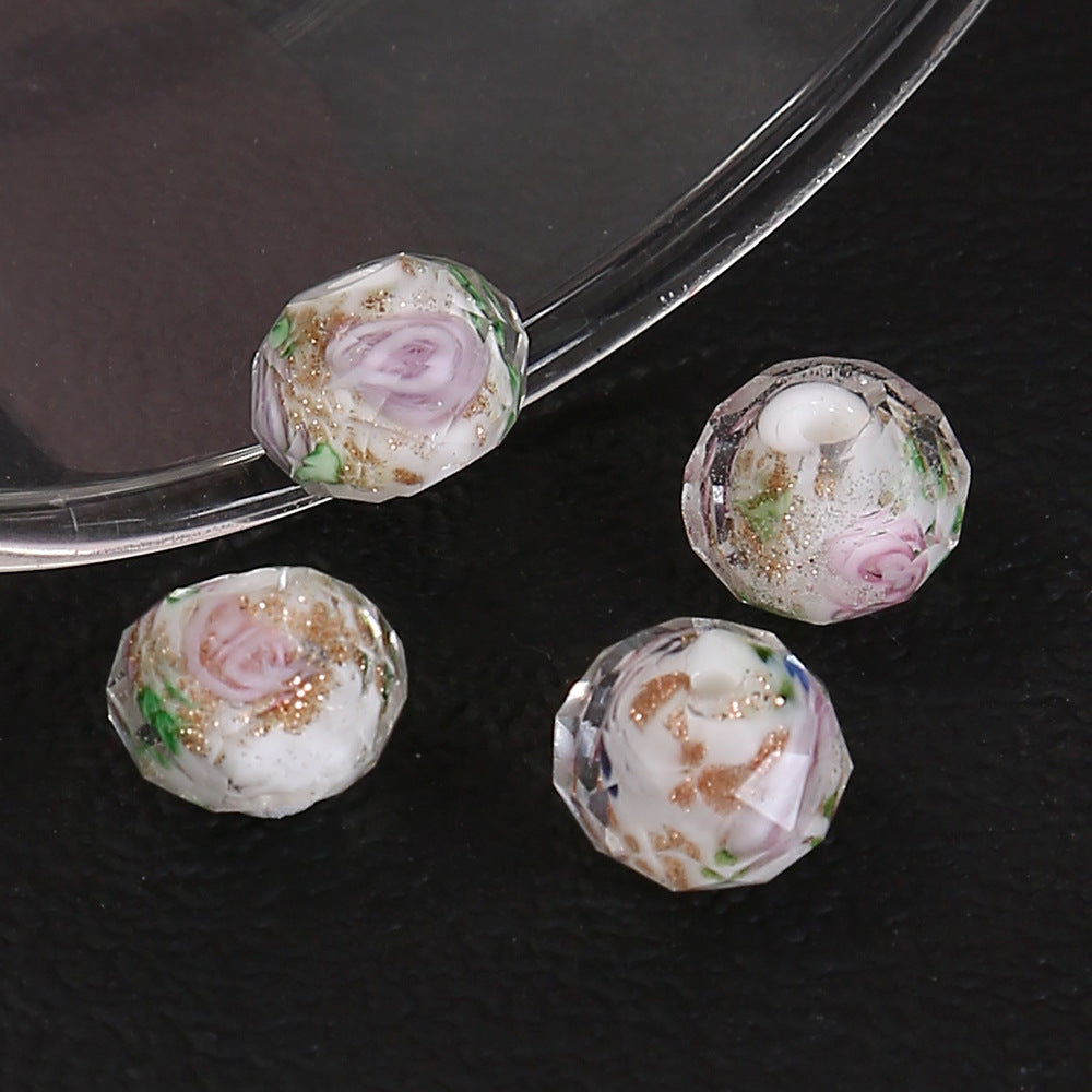 Faceted Flower Glass Beads 10mm Turquoise Painted 10pcs 11