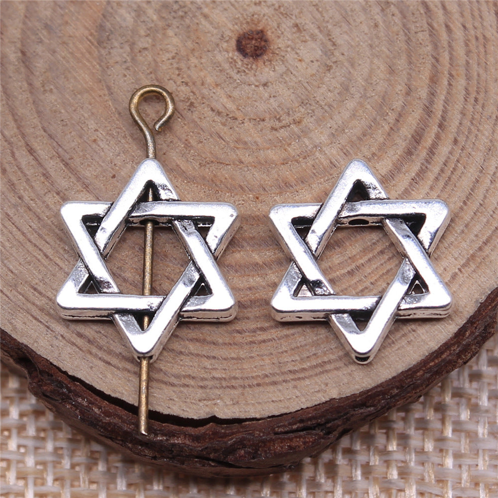 Hollow Hexagram Metal Beads 15mm Polished Silver Alloy 30pcs 2