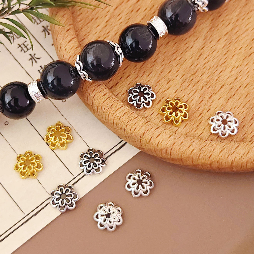 Alloy Flower Bead Caps 7mm Double-Layer Six-Petal 200pcs