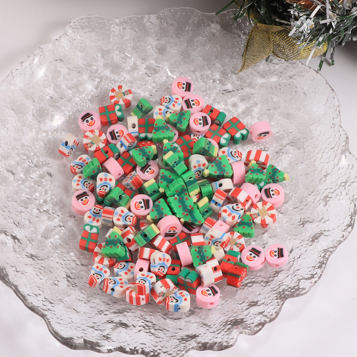 Christmas Clay Beads Polymer Colorful Snowmen Gifts Trees 100pcs 3