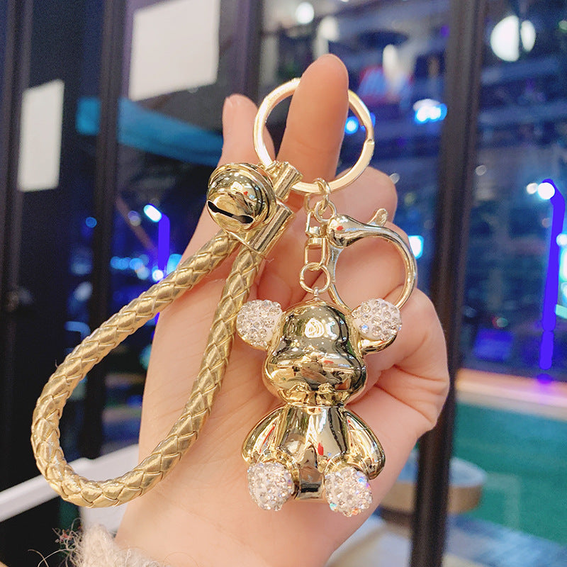 Acrylic Electroplated Bear Keychain with Braided Strap and Crystal Accents 6