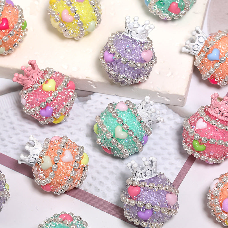 Crown Rhinestone Beads 19x24mm Colorful Heart Accents 5pcs 5