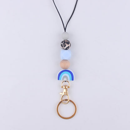 Silicone Rainbow Beaded Keychain Necklace with Leopard Print Accent 7