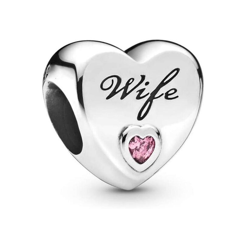 Heart Metal Beads Polished Silver Tone Large Hole 1pc 2
