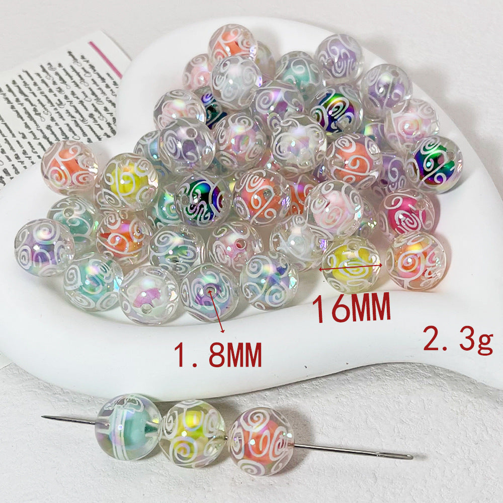 Plating Round Acrylic Beads 16mm Spiral Pattern Translucent 50pcs 6