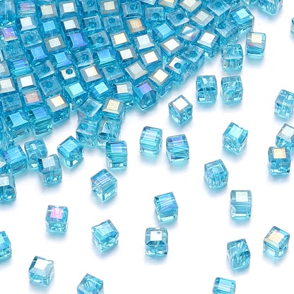 Transparent Square Glass Beads 8mm Iridescent Colors 50pcs 7