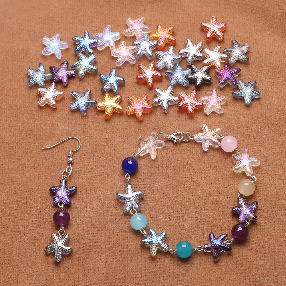 Electroplated Starfish Glass Beads 13-14mm Transparent 30pcs 4