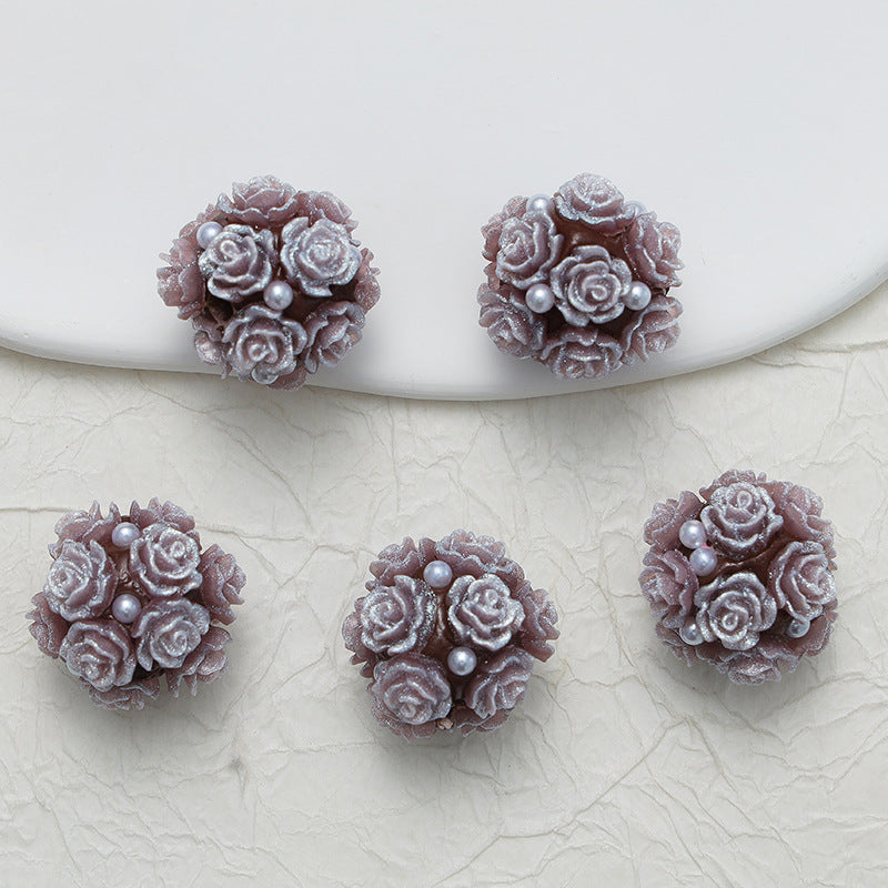 Embellished Flower Cluster Clay Beads 20mm Gradient Rose 10pcs 29