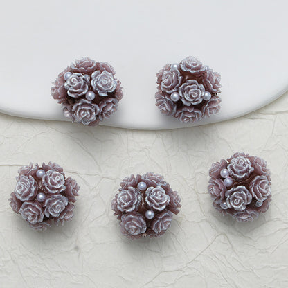 Embellished Flower Cluster Clay Beads 20mm Gradient Rose 10pcs 29
