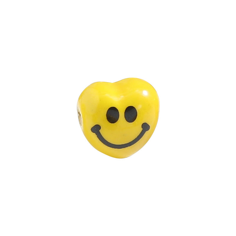 Yellow Smiley Star and Heart Ceramic Beads Glossy 10pcs 5