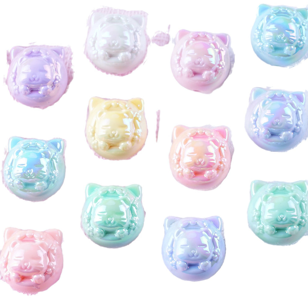 UV Plating Cute Little Cat Acrylic Beads 18mm Pastel Colors 50pcs 5