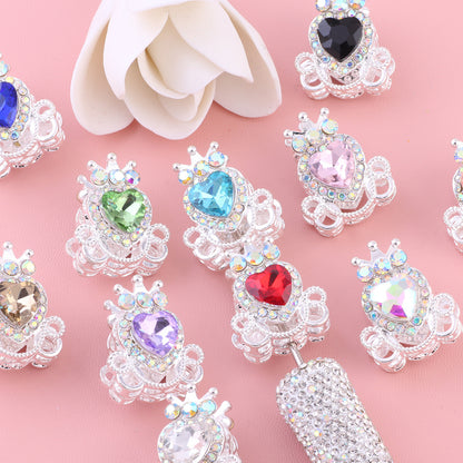 Heart Pumpkin Carriage Rhinestone Beads 28mm Alloy Pave Multi Color 5pcs 2