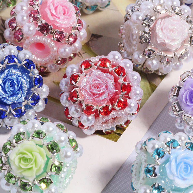 Fancy Rose Rhinestone Beads 25mm Polymer Clay Encrusted 5pcs 4