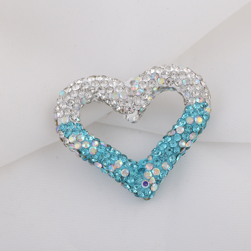 Shimmer Hollow Heart Frame Polymer Clay Rhinestone Beads 32mm 6pcs 21