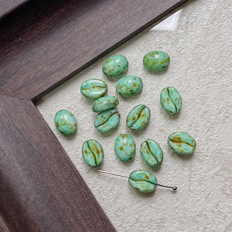 Vintage Czech Coffee Bean Lampwork Glass Beads 8x11mm 10pcs 24