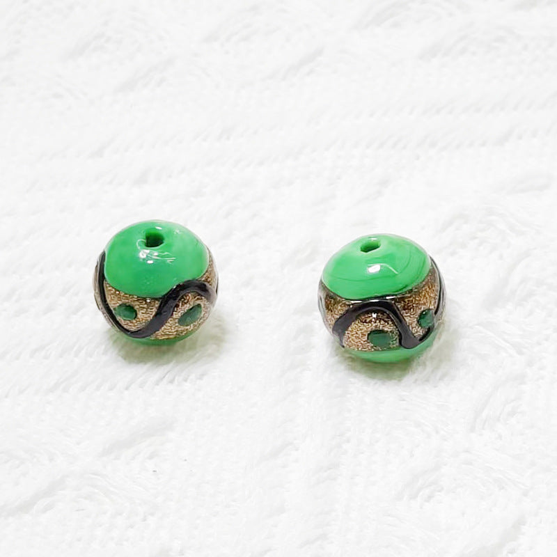 Lampwork Glass Beads Round 12mm Vintage Wavy Line Gold Foil 10pcs 9