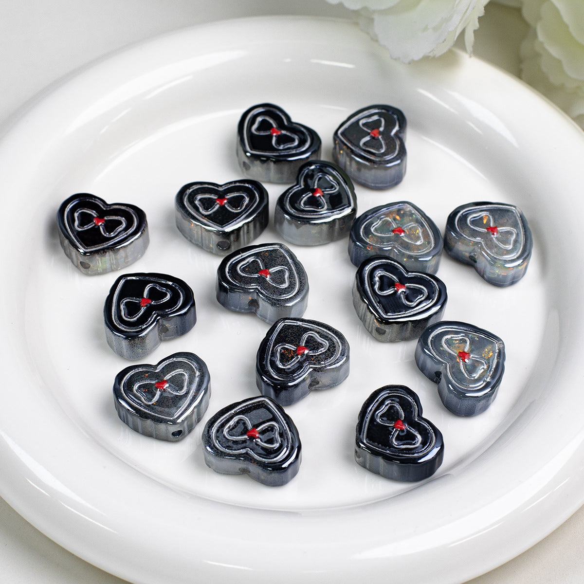 Bow Pattern Heart Resin Beads 20mm Colorful Mixed 10pcs 10