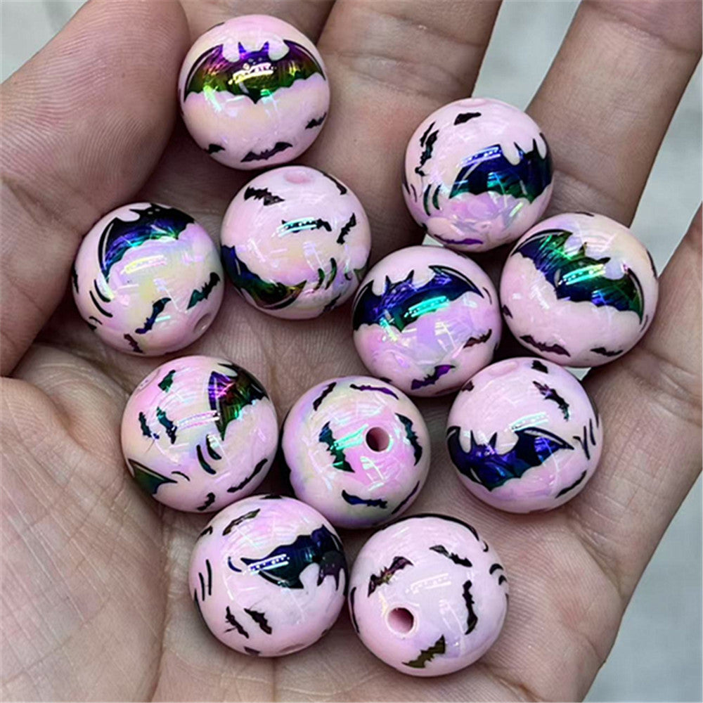 UV Plating Bat Acrylic Beads 16mm Halloween Colorful Printed 100pcs 6