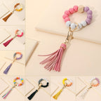 Wooden Beads Tassel Wristlet Keychain Natural Texture Pastel Colors
