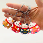 Soft Rubber Cat Maneki-Neko Keychain Lucky Charm Colorful