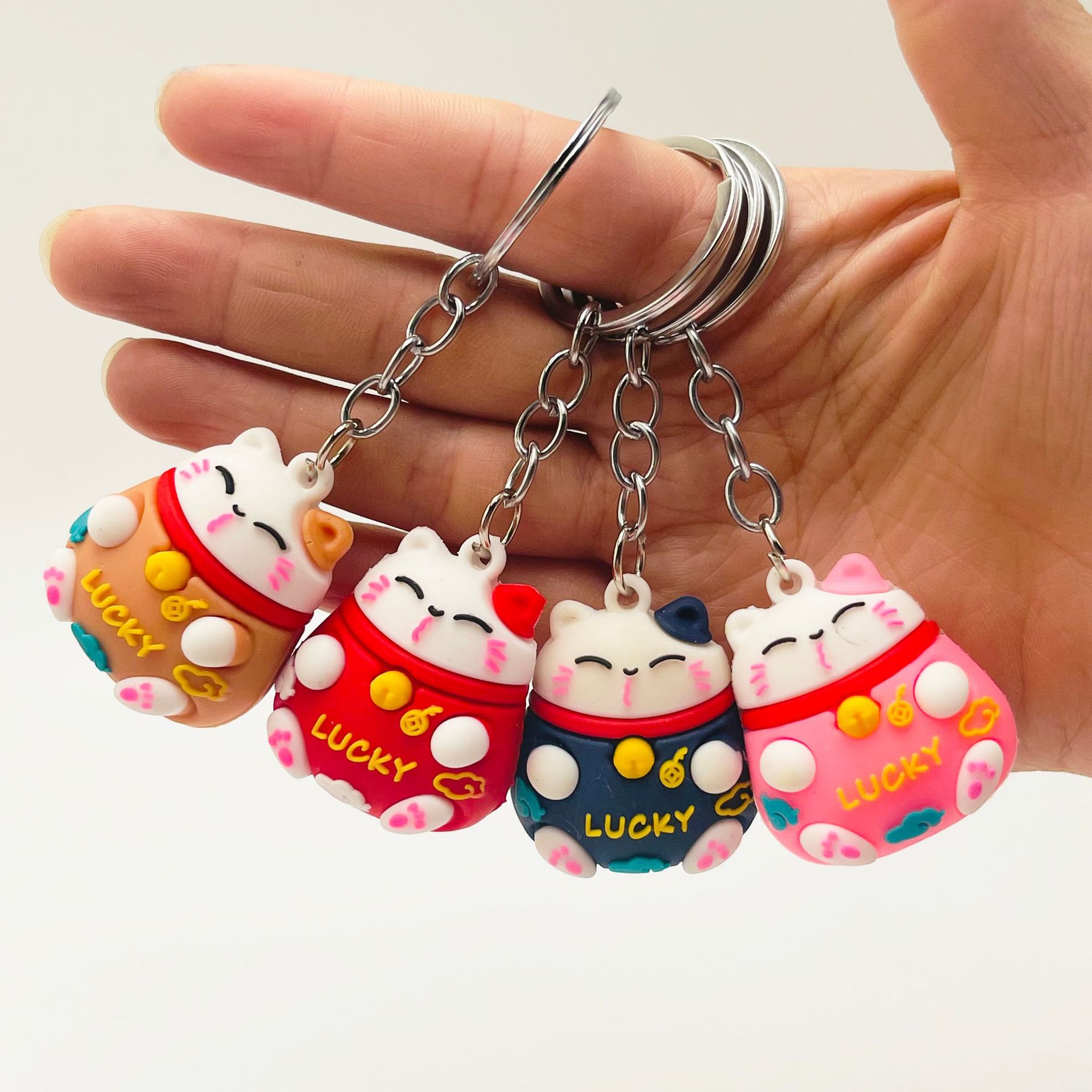 Soft Rubber Cat Maneki-Neko Keychain Lucky Charm Colorful