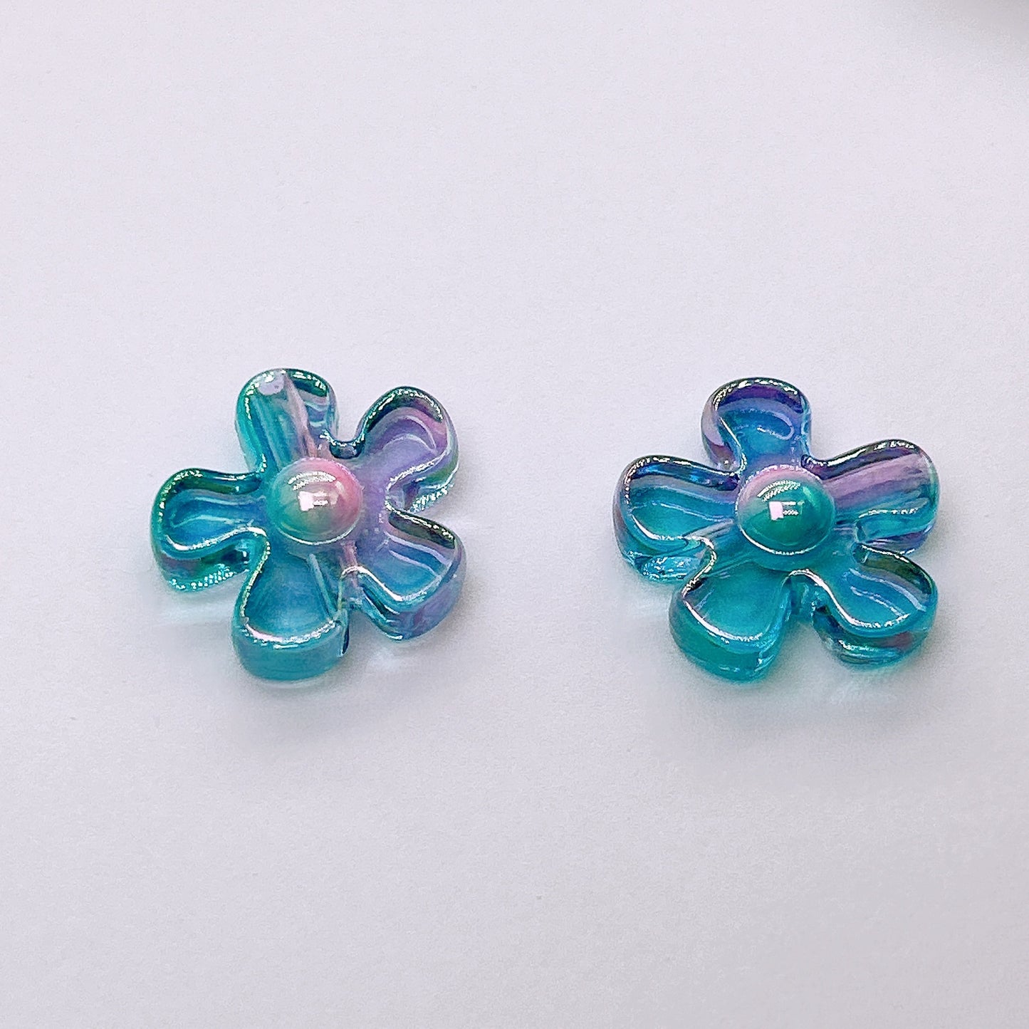 Plating Irregular Flower Acrylic Beads 26mm Transparent Pastel 100pcs 10