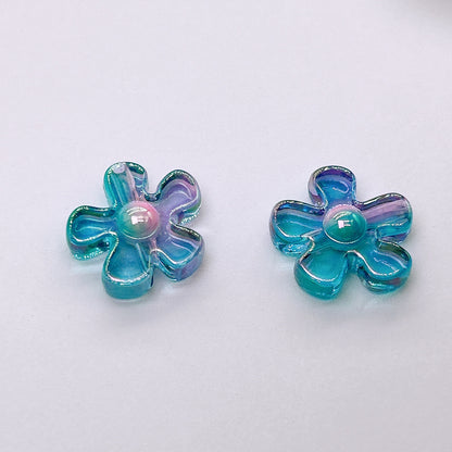 Plating Irregular Flower Acrylic Beads 26mm Transparent Pastel 100pcs 10