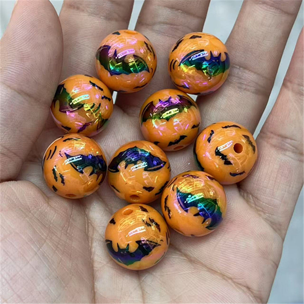 UV Plating Bat Acrylic Beads 16mm Halloween Colorful Printed 100pcs 11