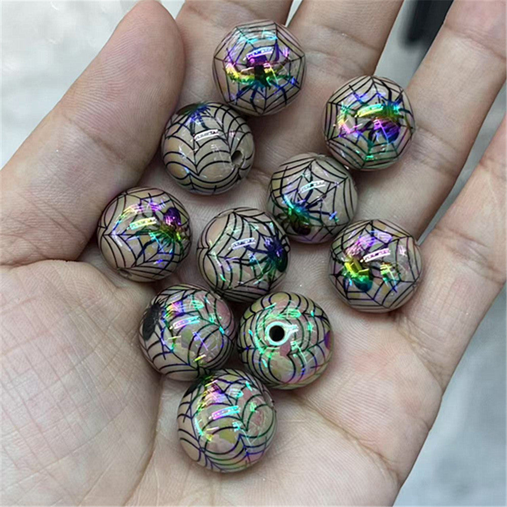 UV Plating Bat Acrylic Beads 16mm Halloween Colorful Printed 100pcs 9