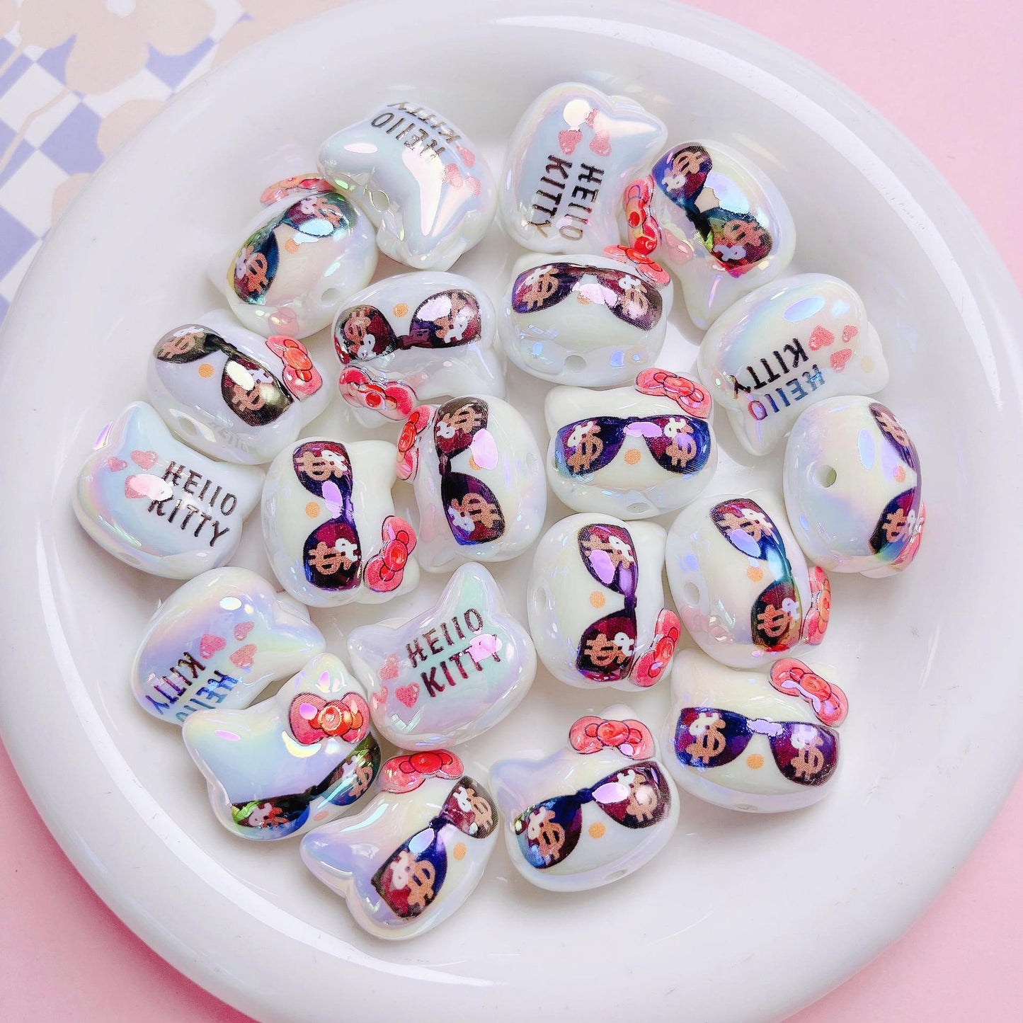 UV Plating Hello Kitty Acrylic Beads 20x22.5x17mm Glossy 5pcs 11