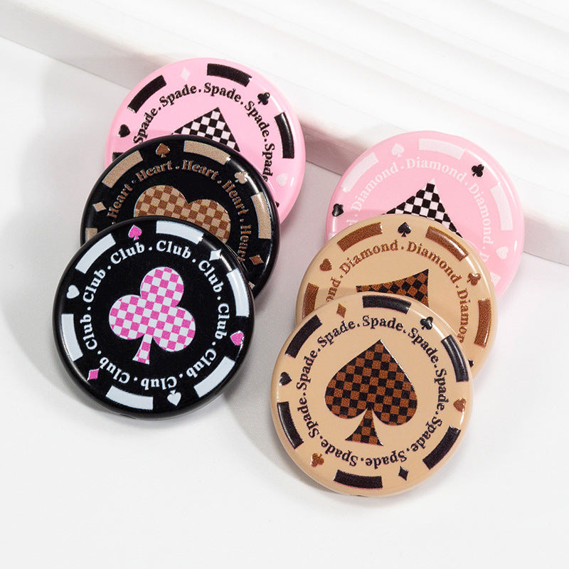 Flat Acrylic Beads 31mm Texas Chip Card Suits Printed 10pcs 3