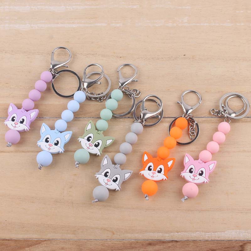 Silicone Cartoon Civet Cat Beaded Keychain Pastel Colors