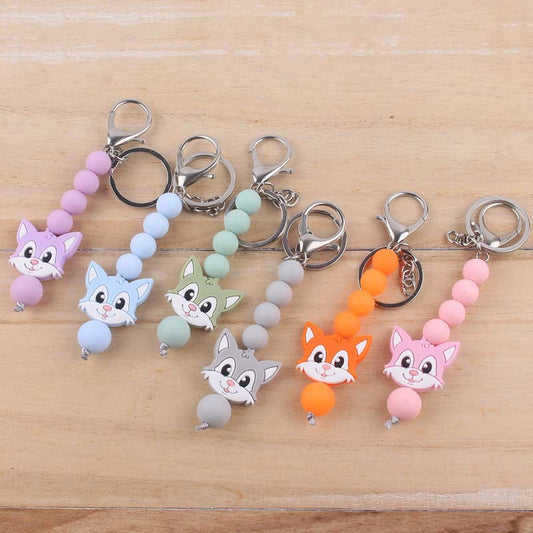 Silicone Cartoon Civet Cat Beaded Keychain Pastel Colors