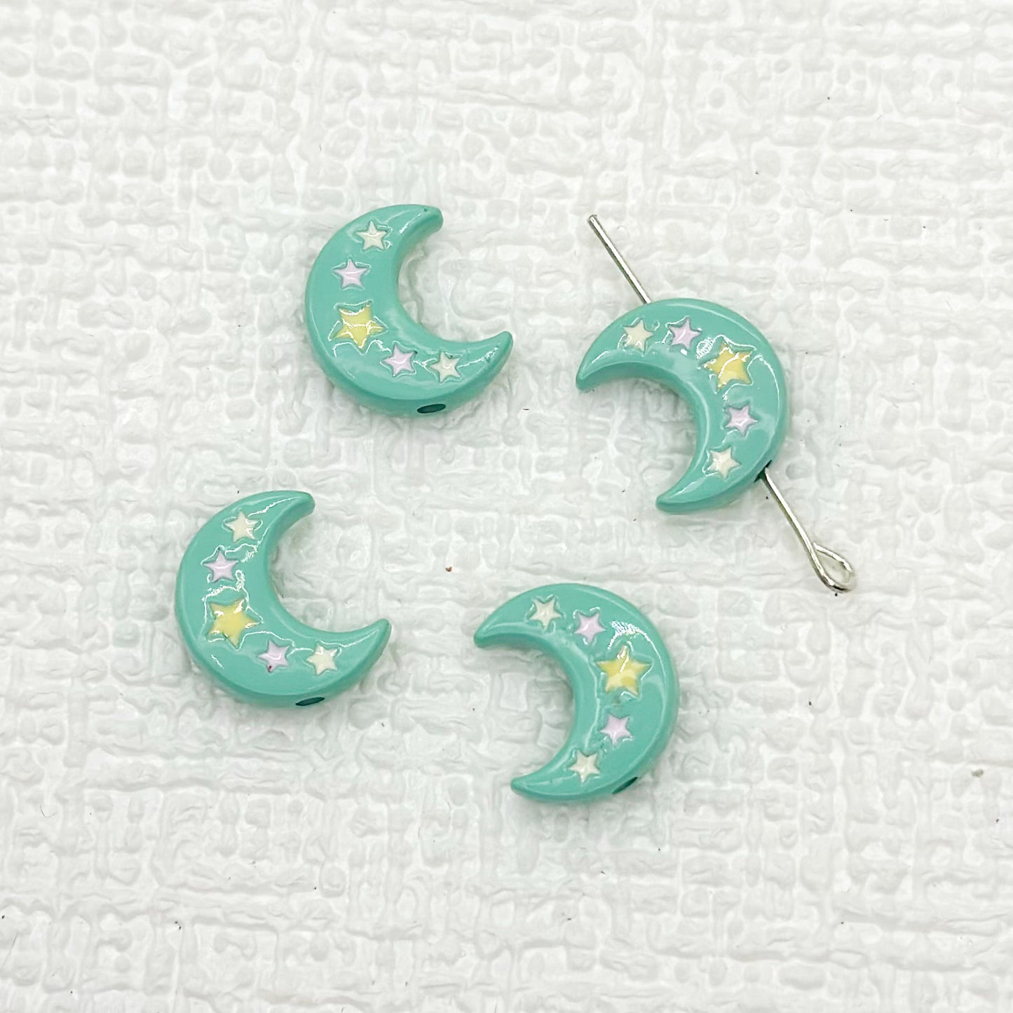 Star Moon Metal Beads 14mm Painted Glossy Celestial 10pcs 11