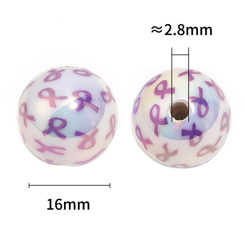 UV Plating Crossed Ribbon Printed Acrylic Beads 16mm Glossy 50pcs 3