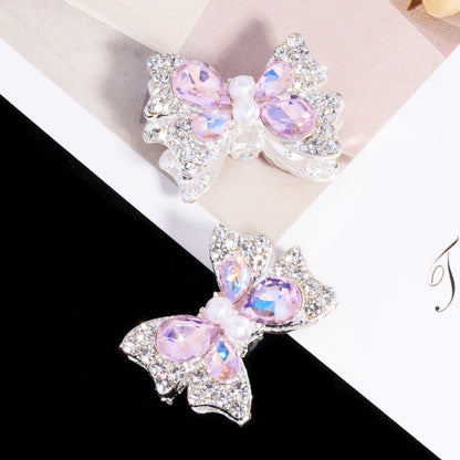 Faceted Bow Rhinestone Beads 25mm Full Pave Alloy 3pcs 6