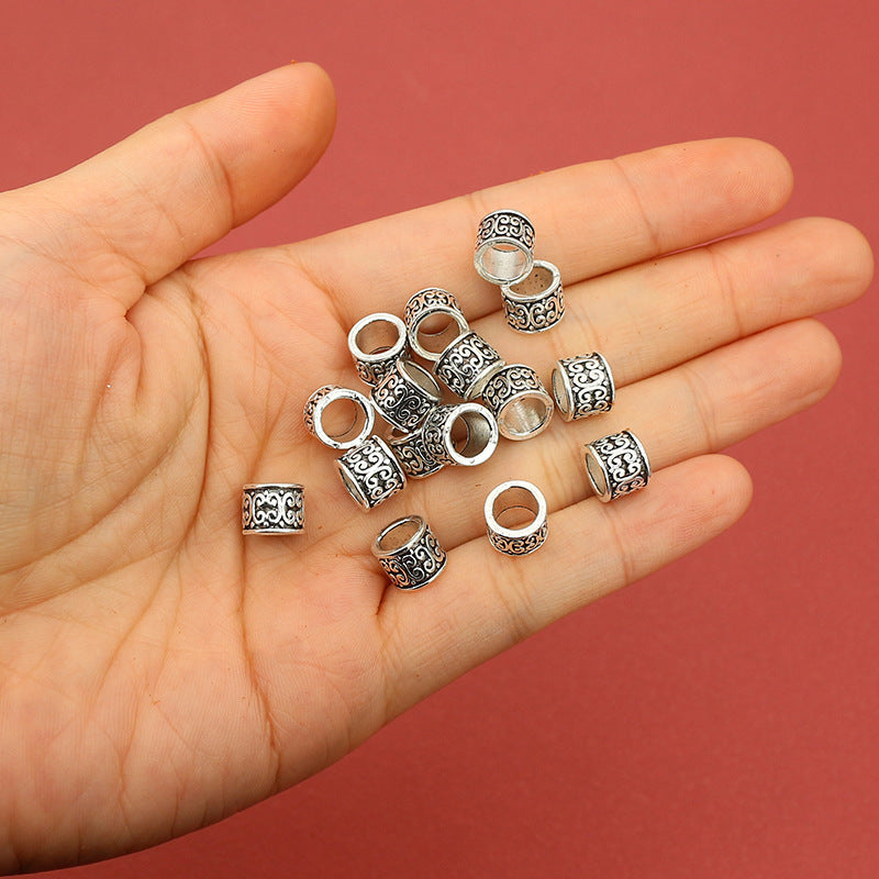Tube Metal Beads 8mm Ethnic Pattern Antique Silver Tone 100pcs 4