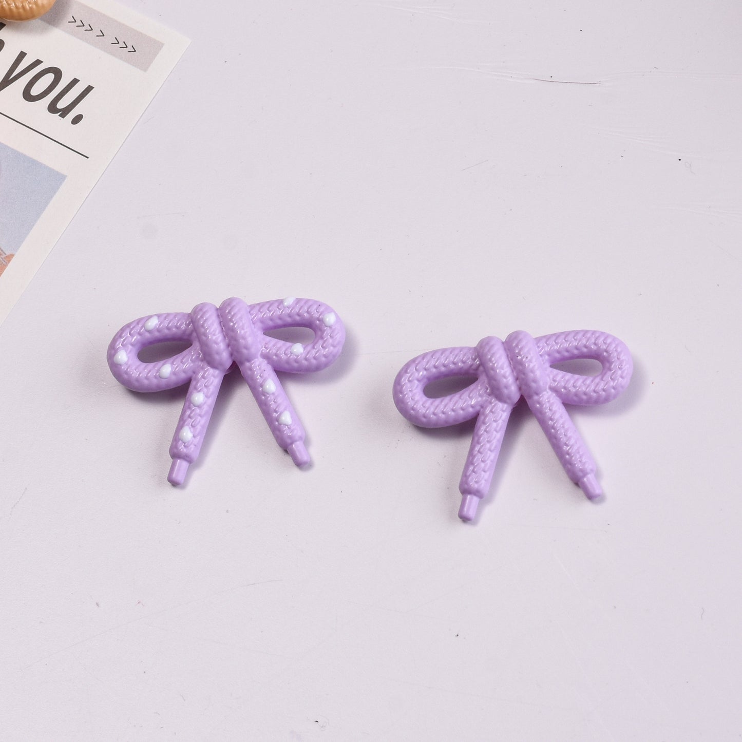 Hand Painted Bow Acrylic Beads 27mm Polka Dot Design 10pcs 12