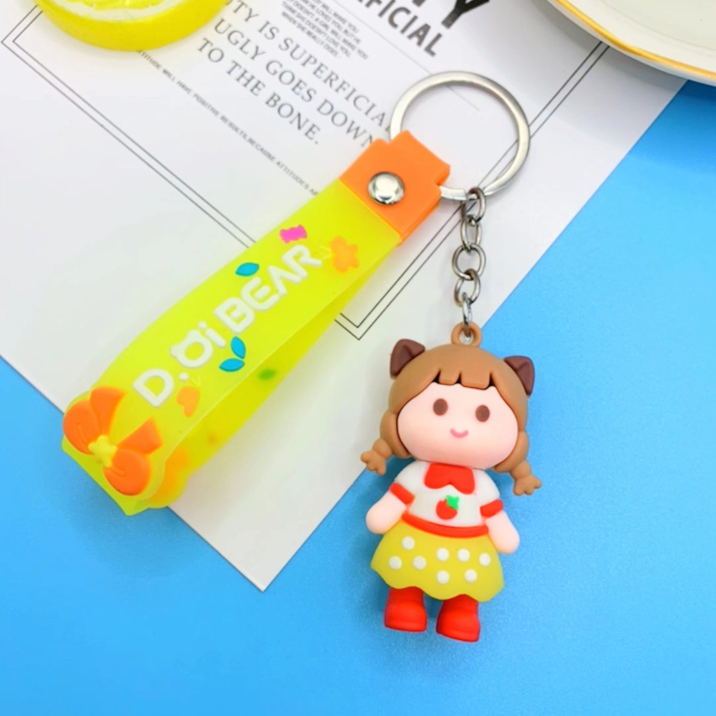 PVC Girl Keychain Silicone Cute Cartoon Character with Strap 5