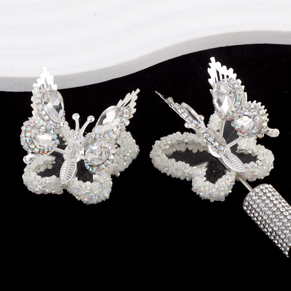Fancy Butterfly Rhinestone Beads Alloy Spring Action Wings 5pcs 7