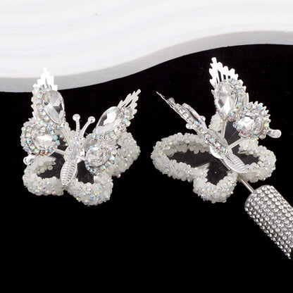 Fancy Butterfly Rhinestone Beads Alloy Spring Action Wings 5pcs 7