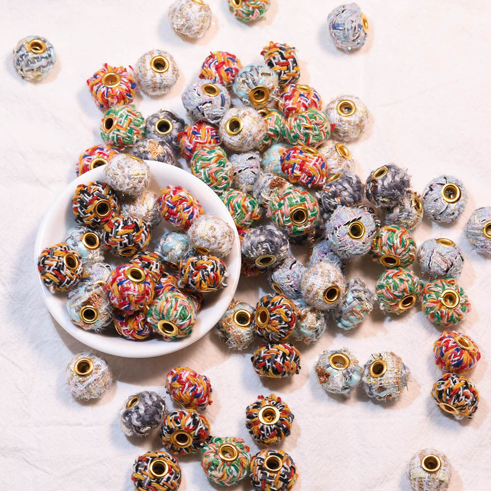 Fabric Thread Woven Spacer Beads 15mm Colorful 100pcs