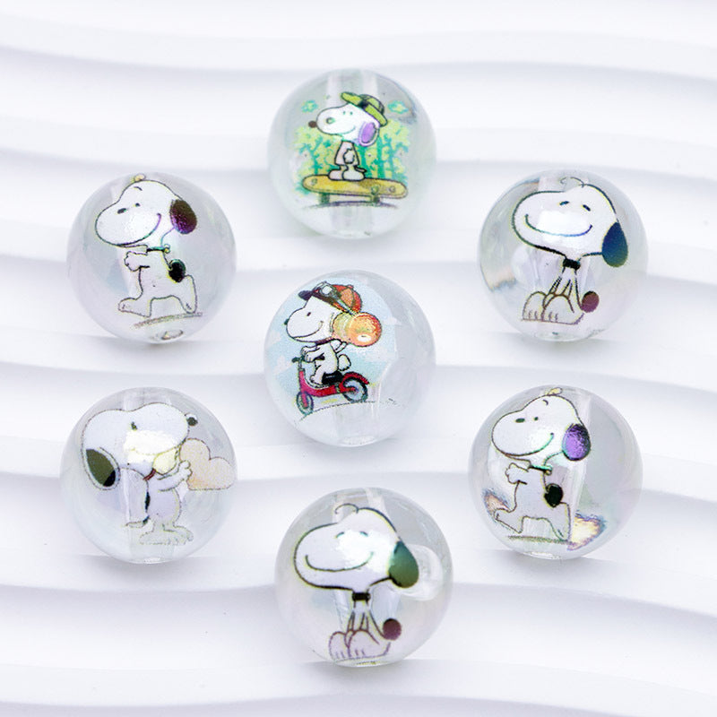 Clear Round Acrylic Beads 16mm Snoopy Pattern 50pcs 3